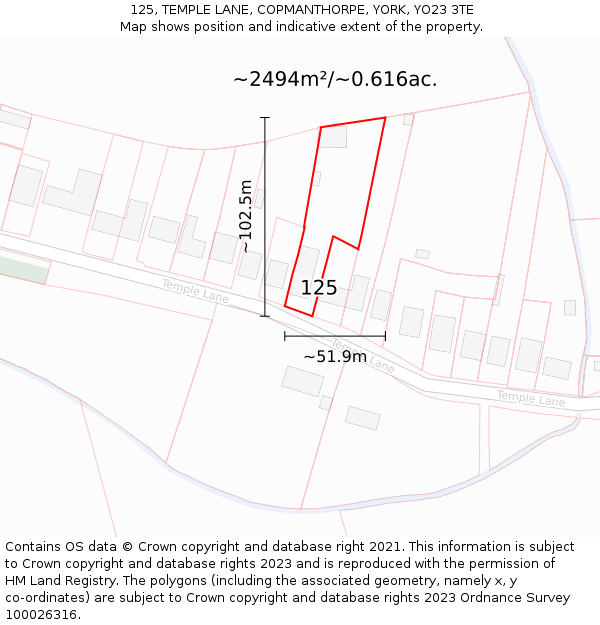 125, TEMPLE LANE, COPMANTHORPE, YORK, YO23 3TE: Plot and title map