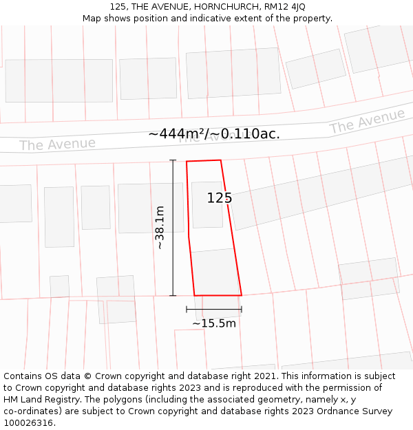125, THE AVENUE, HORNCHURCH, RM12 4JQ: Plot and title map