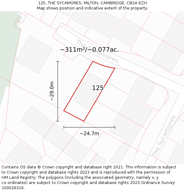 125, THE SYCAMORES, MILTON, CAMBRIDGE, CB24 6ZH: Plot and title map