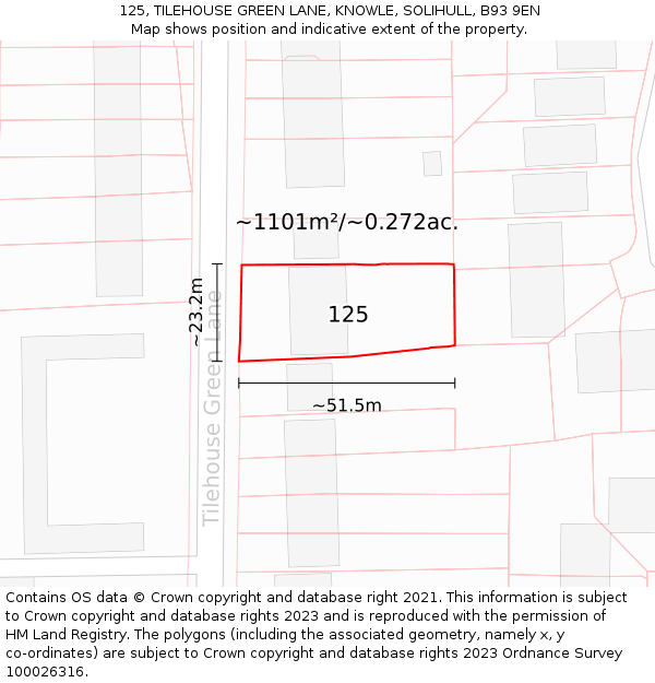 125, TILEHOUSE GREEN LANE, KNOWLE, SOLIHULL, B93 9EN: Plot and title map