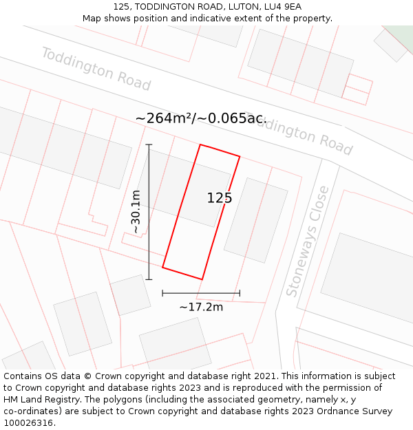 125, TODDINGTON ROAD, LUTON, LU4 9EA: Plot and title map