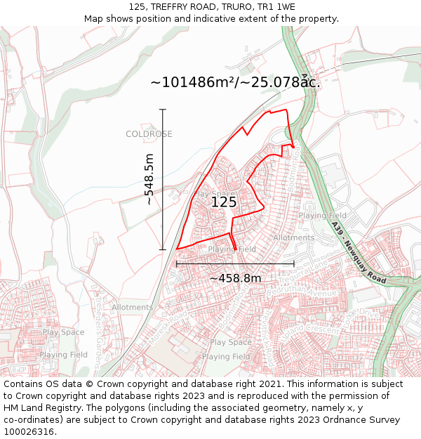 125, TREFFRY ROAD, TRURO, TR1 1WE: Plot and title map