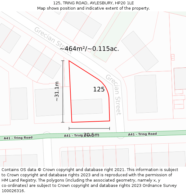 125, TRING ROAD, AYLESBURY, HP20 1LE: Plot and title map