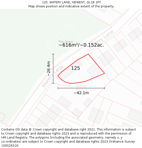 125, WATERY LANE, NEWENT, GL18 1PY: Plot and title map