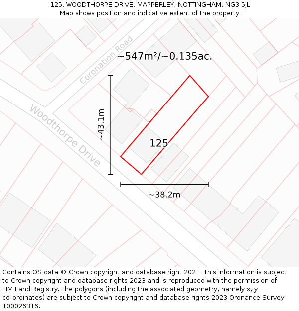 125, WOODTHORPE DRIVE, MAPPERLEY, NOTTINGHAM, NG3 5JL: Plot and title map