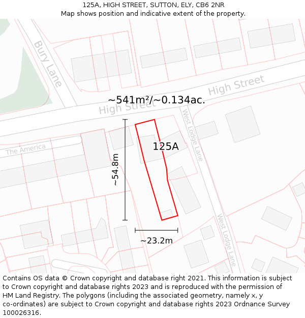 125A, HIGH STREET, SUTTON, ELY, CB6 2NR: Plot and title map