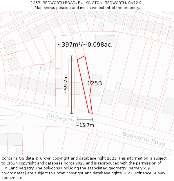 125B, BEDWORTH ROAD, BULKINGTON, BEDWORTH, CV12 9LJ: Plot and title map