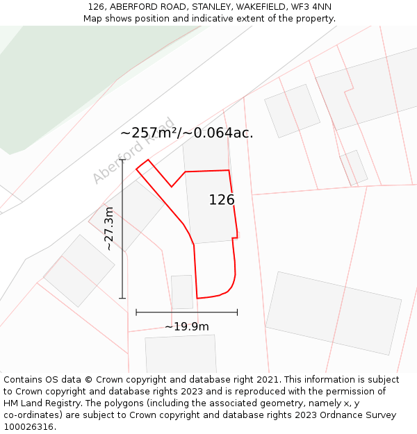 126, ABERFORD ROAD, STANLEY, WAKEFIELD, WF3 4NN: Plot and title map