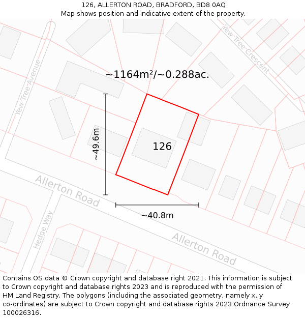 126, ALLERTON ROAD, BRADFORD, BD8 0AQ: Plot and title map