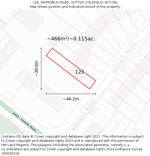 126, ANTROBUS ROAD, SUTTON COLDFIELD, B73 5EL: Plot and title map