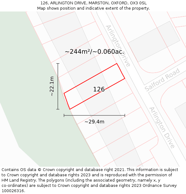 126, ARLINGTON DRIVE, MARSTON, OXFORD, OX3 0SL: Plot and title map