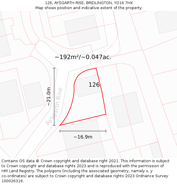 126, AYSGARTH RISE, BRIDLINGTON, YO16 7HX: Plot and title map