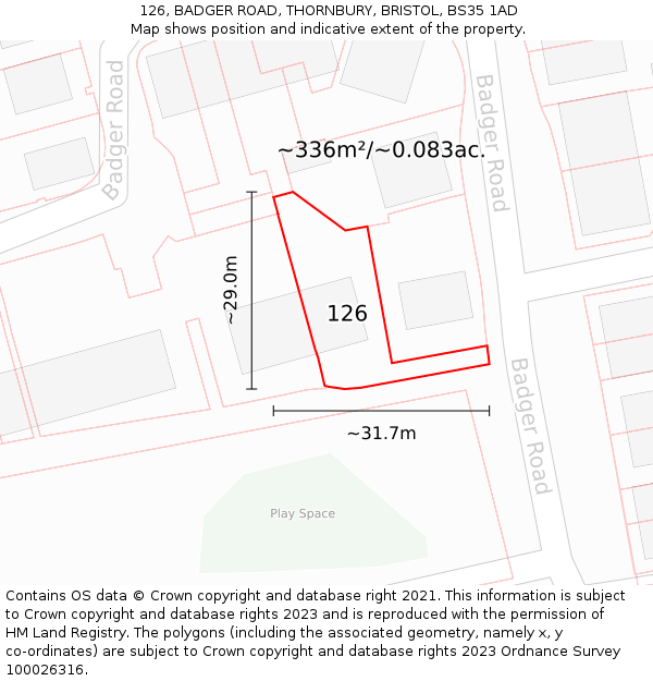 126, BADGER ROAD, THORNBURY, BRISTOL, BS35 1AD: Plot and title map