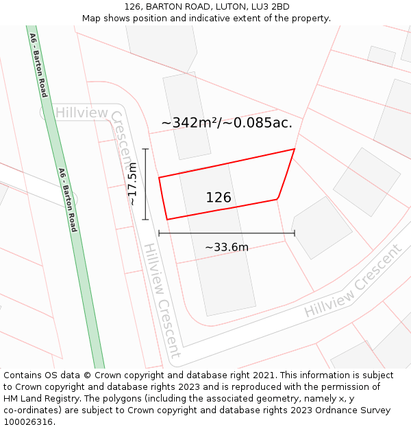 126, BARTON ROAD, LUTON, LU3 2BD: Plot and title map