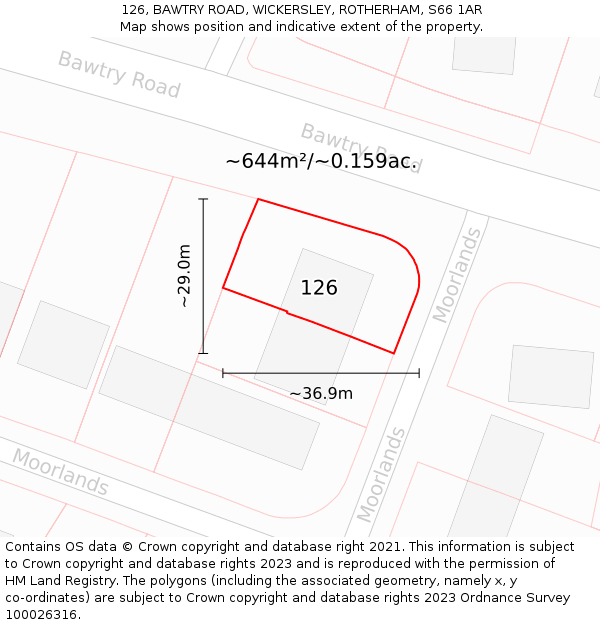 126, BAWTRY ROAD, WICKERSLEY, ROTHERHAM, S66 1AR: Plot and title map