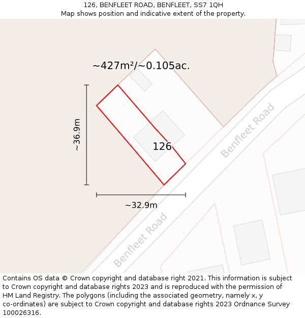 126, BENFLEET ROAD, BENFLEET, SS7 1QH: Plot and title map