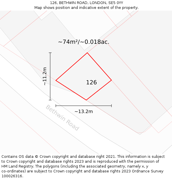 126, BETHWIN ROAD, LONDON, SE5 0YY: Plot and title map