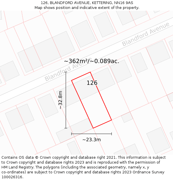 126, BLANDFORD AVENUE, KETTERING, NN16 9AS: Plot and title map