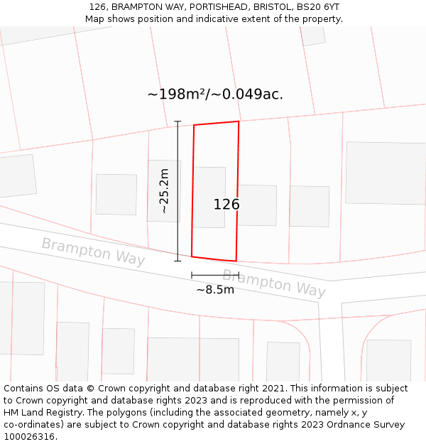126, BRAMPTON WAY, PORTISHEAD, BRISTOL, BS20 6YT: Plot and title map