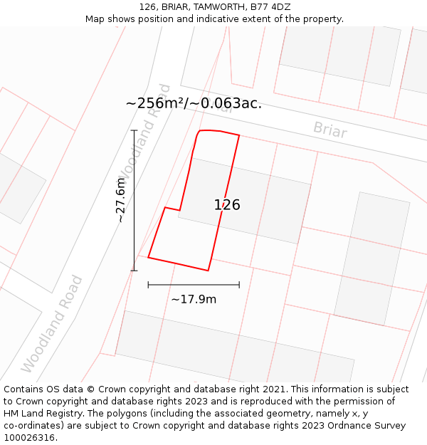 126, BRIAR, TAMWORTH, B77 4DZ: Plot and title map