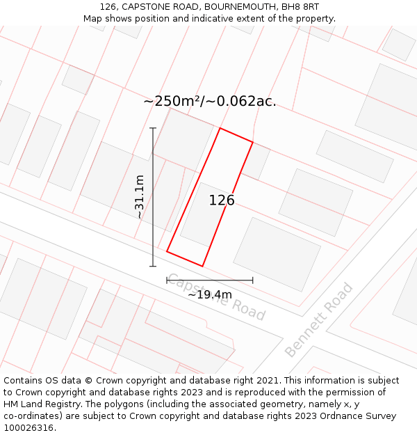 126, CAPSTONE ROAD, BOURNEMOUTH, BH8 8RT: Plot and title map