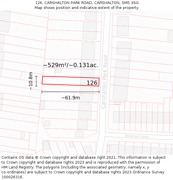 126, CARSHALTON PARK ROAD, CARSHALTON, SM5 3SG: Plot and title map