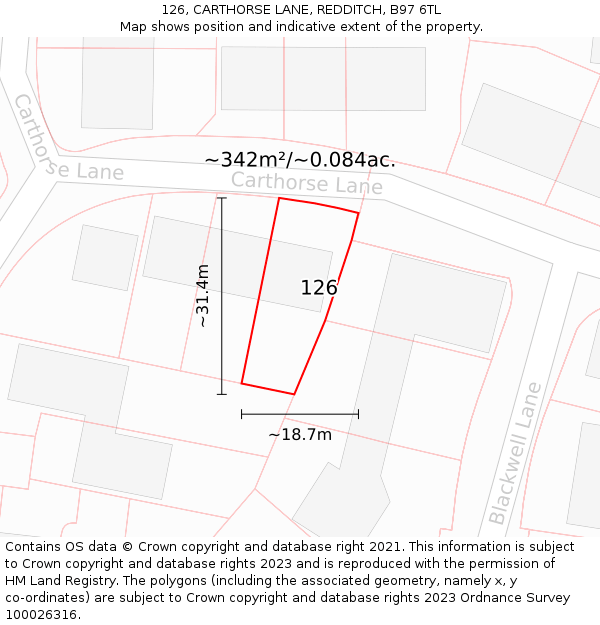 126, CARTHORSE LANE, REDDITCH, B97 6TL: Plot and title map