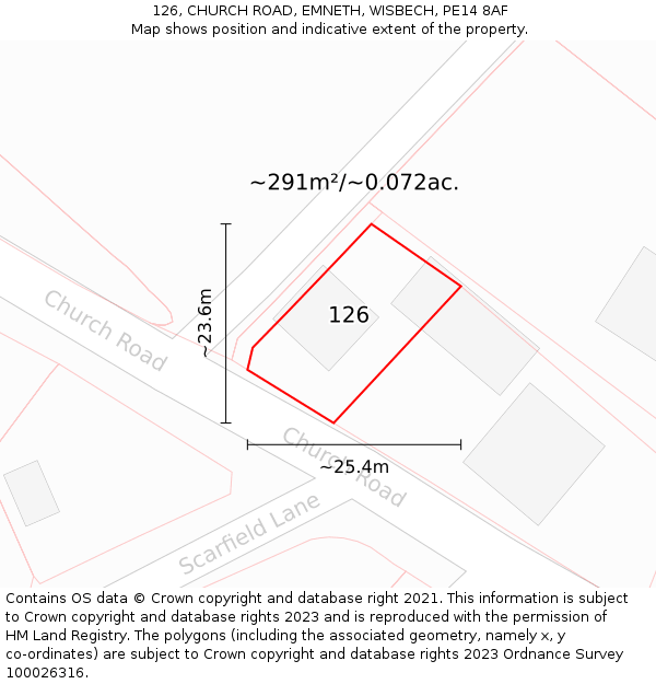 126, CHURCH ROAD, EMNETH, WISBECH, PE14 8AF: Plot and title map