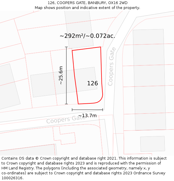 126, COOPERS GATE, BANBURY, OX16 2WD: Plot and title map