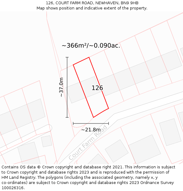 126, COURT FARM ROAD, NEWHAVEN, BN9 9HB: Plot and title map