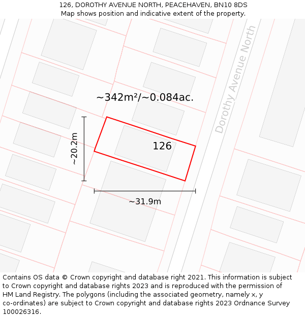 126, DOROTHY AVENUE NORTH, PEACEHAVEN, BN10 8DS: Plot and title map