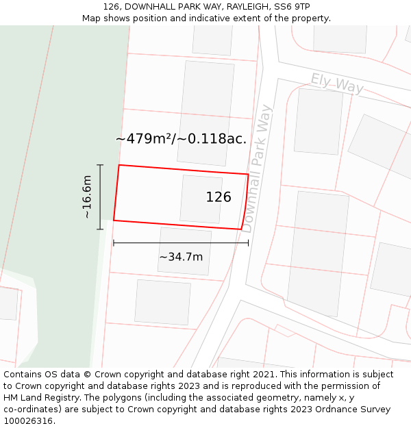 126, DOWNHALL PARK WAY, RAYLEIGH, SS6 9TP: Plot and title map