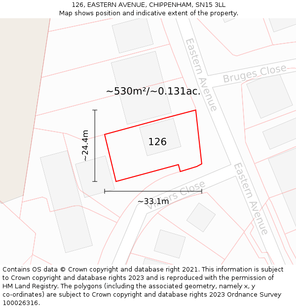 126, EASTERN AVENUE, CHIPPENHAM, SN15 3LL: Plot and title map
