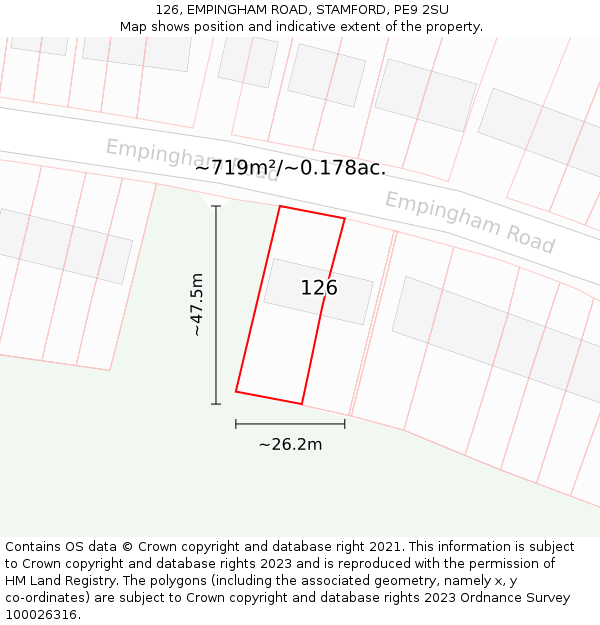 126, EMPINGHAM ROAD, STAMFORD, PE9 2SU: Plot and title map