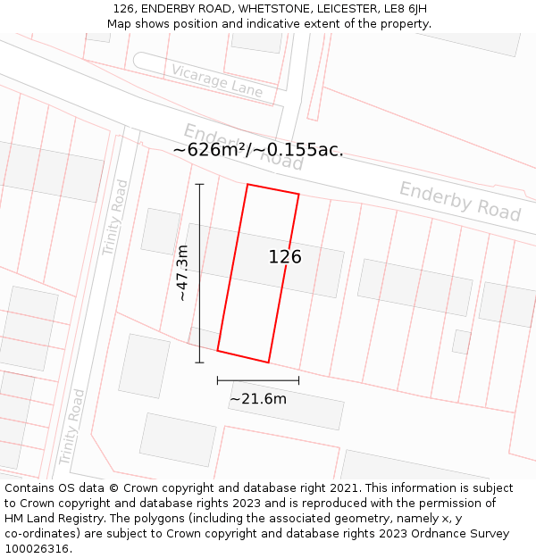 126, ENDERBY ROAD, WHETSTONE, LEICESTER, LE8 6JH: Plot and title map