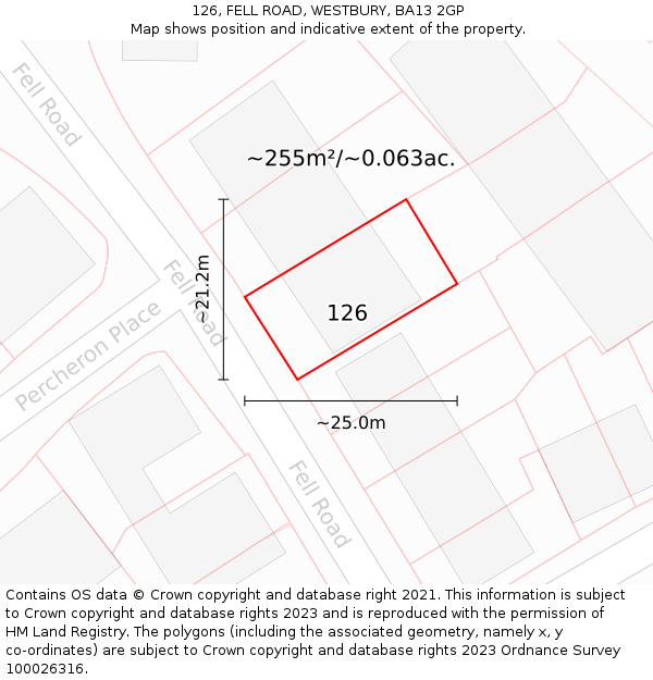 126, FELL ROAD, WESTBURY, BA13 2GP: Plot and title map