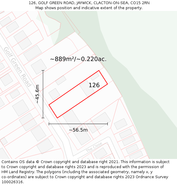 126, GOLF GREEN ROAD, JAYWICK, CLACTON-ON-SEA, CO15 2RN: Plot and title map