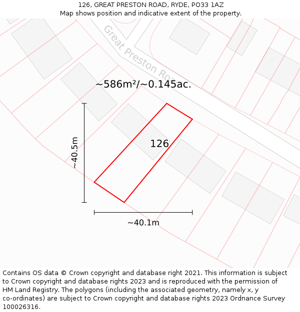 126, GREAT PRESTON ROAD, RYDE, PO33 1AZ: Plot and title map