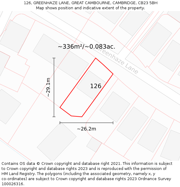 126, GREENHAZE LANE, GREAT CAMBOURNE, CAMBRIDGE, CB23 5BH: Plot and title map