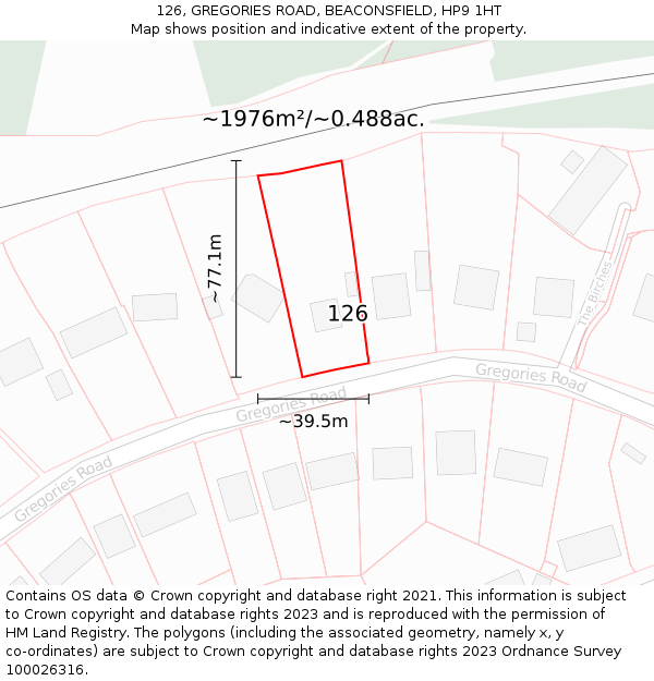 126, GREGORIES ROAD, BEACONSFIELD, HP9 1HT: Plot and title map