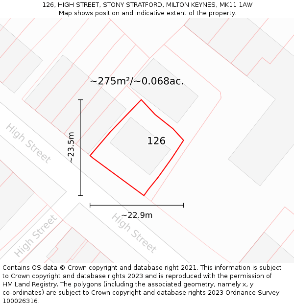 126, HIGH STREET, STONY STRATFORD, MILTON KEYNES, MK11 1AW: Plot and title map