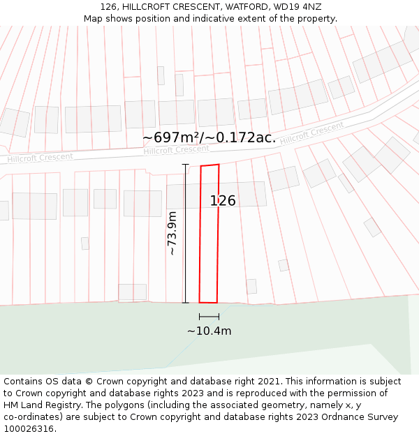 126, HILLCROFT CRESCENT, WATFORD, WD19 4NZ: Plot and title map