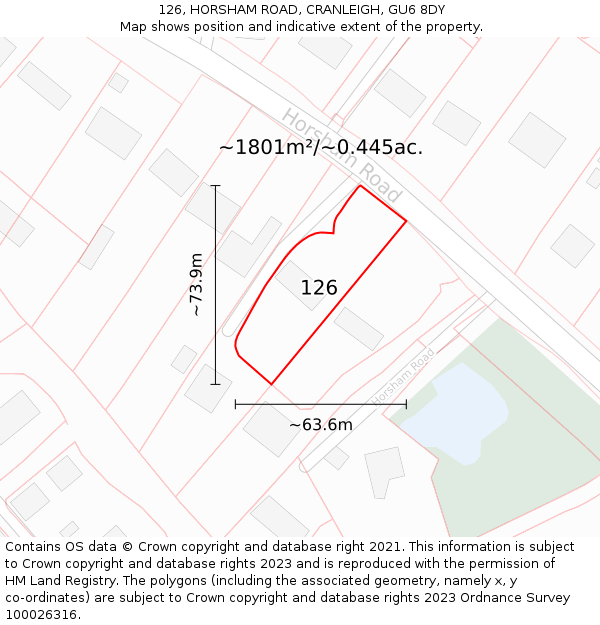 126, HORSHAM ROAD, CRANLEIGH, GU6 8DY: Plot and title map