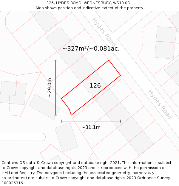 126, HYDES ROAD, WEDNESBURY, WS10 0DH: Plot and title map