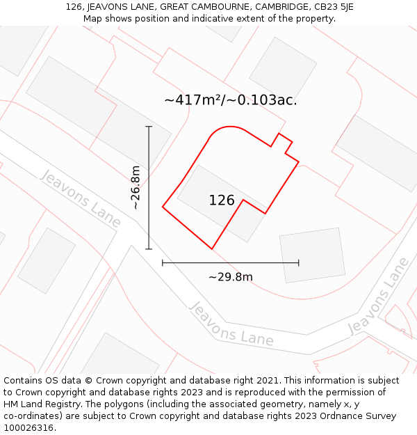 126, JEAVONS LANE, GREAT CAMBOURNE, CAMBRIDGE, CB23 5JE: Plot and title map