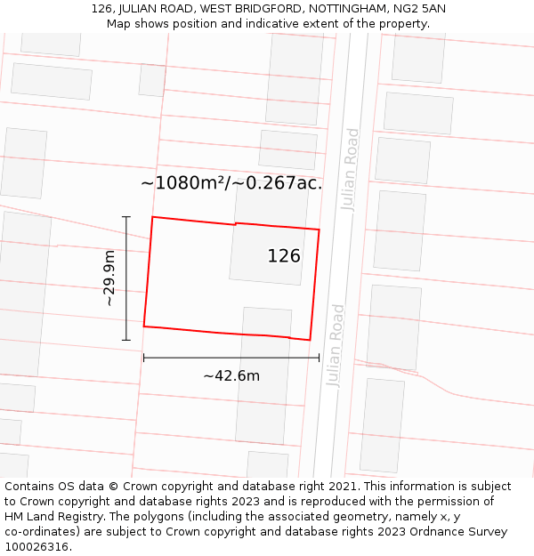 126, JULIAN ROAD, WEST BRIDGFORD, NOTTINGHAM, NG2 5AN: Plot and title map