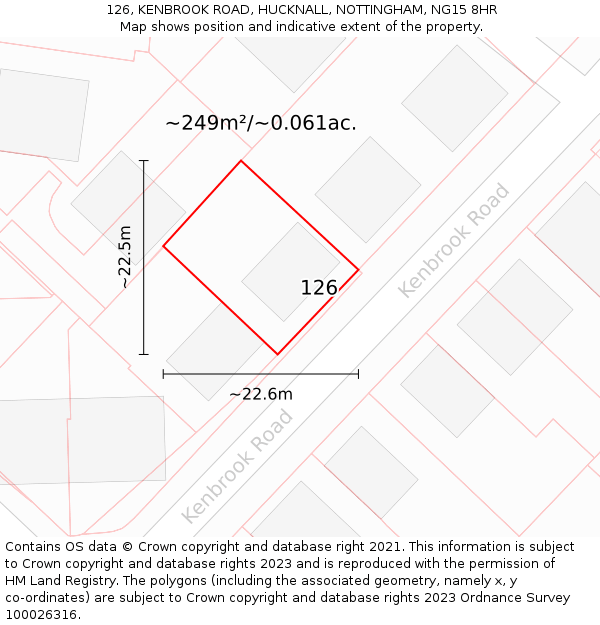 126, KENBROOK ROAD, HUCKNALL, NOTTINGHAM, NG15 8HR: Plot and title map