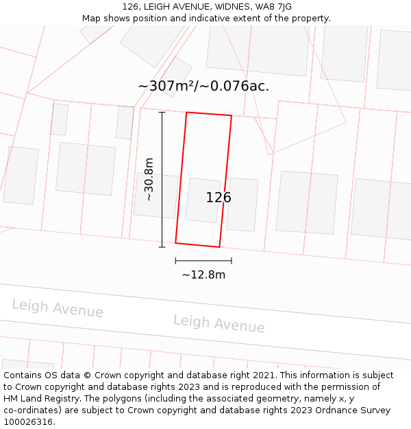 126, LEIGH AVENUE, WIDNES, WA8 7JG: Plot and title map