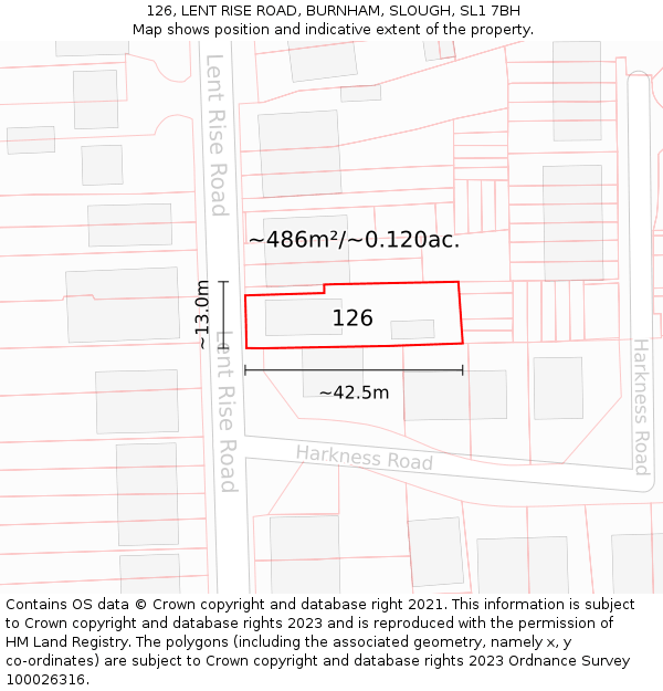 126, LENT RISE ROAD, BURNHAM, SLOUGH, SL1 7BH: Plot and title map