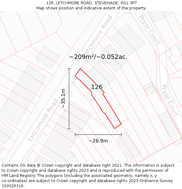 126, LETCHMORE ROAD, STEVENAGE, SG1 3PT: Plot and title map